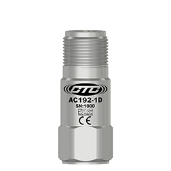 A render of a CTC AC192 stainless steel, compact size, top exit industrial vibration sensor.